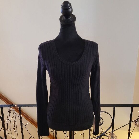 47Q. Nwt Commense V-Neck Ribbed Skinny T-Shirt Black Size Small - Picture 6 of 10